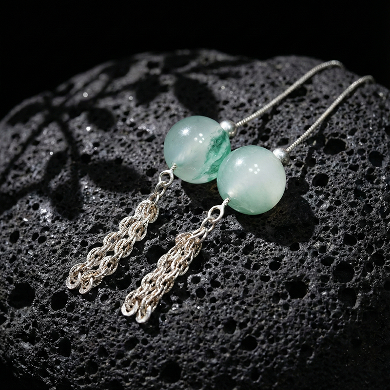 Quartz African Jadeite · Emerald Plume Drifting Flower Earrings