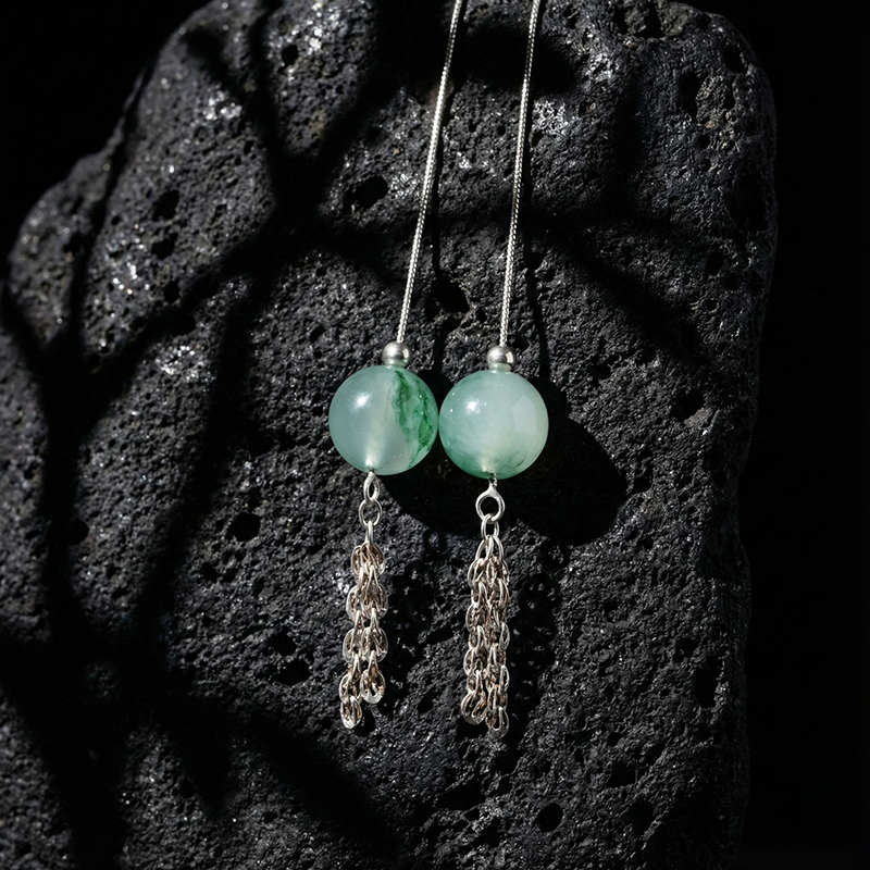 Quartz African Jadeite · Emerald Plume Drifting Flower Earrings