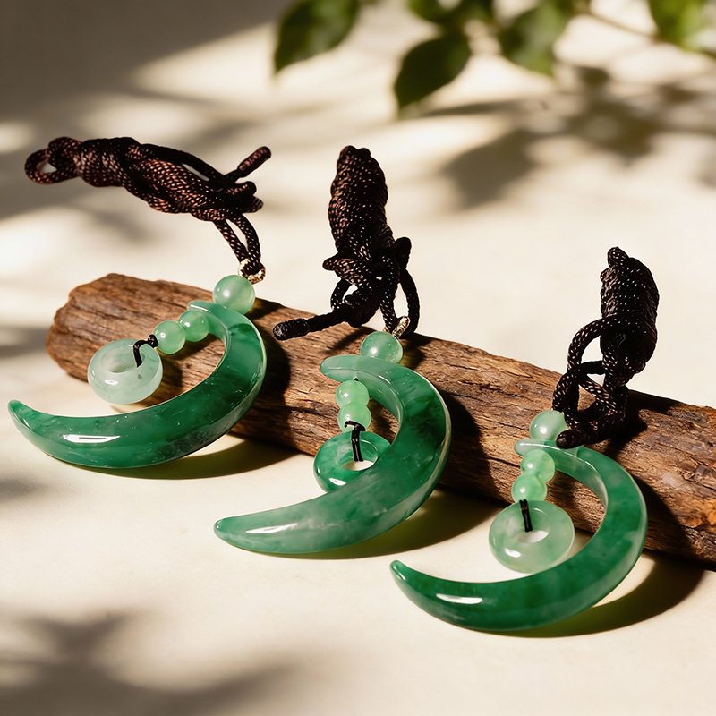 Quartz Jade African Jade Moon and Stars Pendant