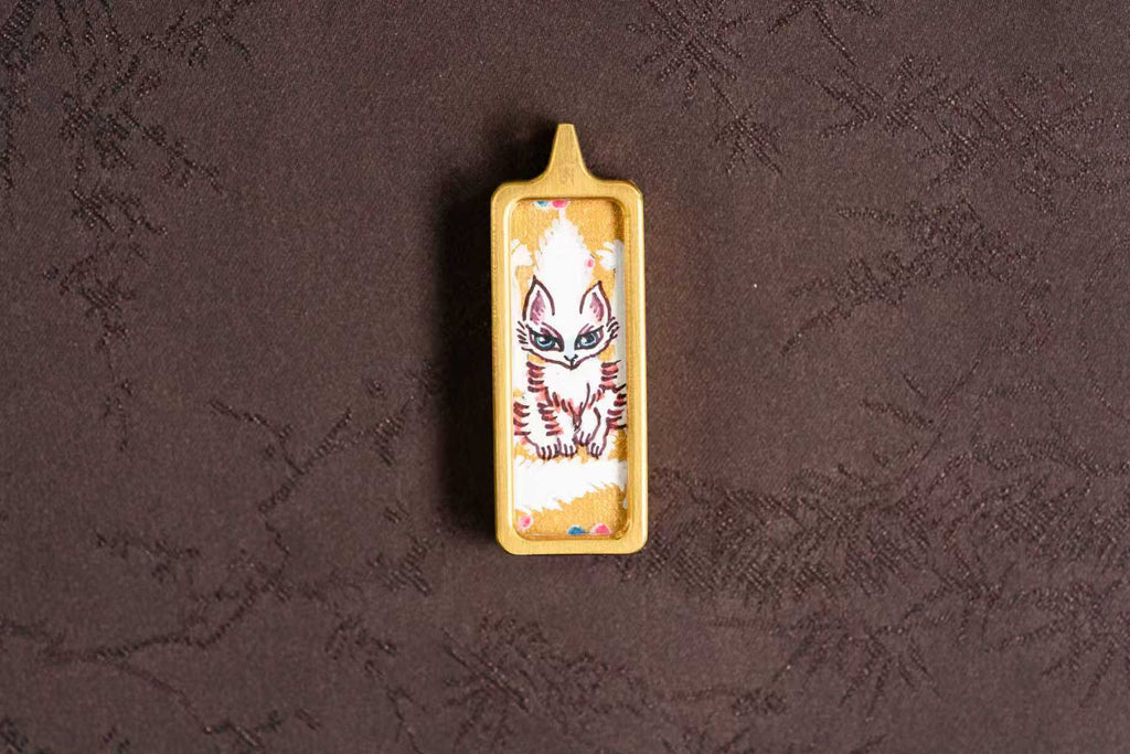金色狐仙随身唐卡背面细节图